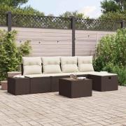 vidaXL Trädgårdsoffset med kudde 6 pcs Brun Poly rattan