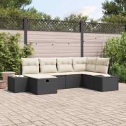 vidaXL Trädgårdsoffset med kudde 6 pcs Svart Poly rattan
