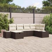 vidaXL Trädgårdsoffset med kudde 6 pcs Brun Poly rattan