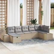 vidaXL Trädgårdsoffset med kudde 7 pcs Beige Poly rattan
