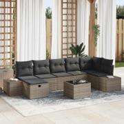 vidaXL Trädgårdsoffset med kudde 8 pcs Grå Poly rattan