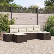 vidaXL Trädgårdsoffset med kudde 6 pcs Brun Poly rattan