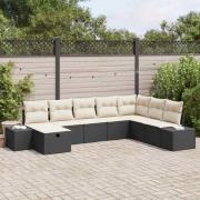 vidaXL Trädgårdsoffset med kudde 8 pcs Svart Poly rattan