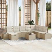 vidaXL Trädgårdsoffset med kudde 9 pcs Beige Poly rattan