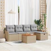 vidaXL Trädgårdsoffset med kudde med lagring 6 pcs Beige Poly rattan