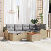 vidaXL Trädgårdsoffset med kudde med lagring 7 pcs Beige Poly rattan