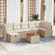 vidaXL Trädgårdsoffset med kudde med lagring 8 pcs Beige Poly rattan