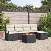 vidaXL Trädgårdsoffset med kudde med lagring 6 pcs Svart Poly rattan