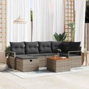 vidaXL Trädgårdsoffset med kudde med lagring 7 pcs Grå Poly rattan