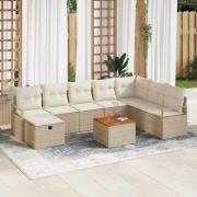 vidaXL Trädgårdsoffset med kudde med lagring 9 pcs Beige Poly rattan