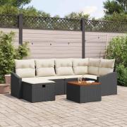 vidaXL Trädgårdsoffset med kudde med lagring 7 pcs Svart Poly rattan