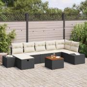 vidaXL Trädgårdsoffset med kudde med lagring 8 pcs Svart Poly rattan
