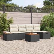 vidaXL Trädgårdsoffset med kudde 6 pcs Svart Poly rattan