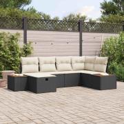 vidaXL Trädgårdsoffset med kudde 6 pcs Svart Poly rattan