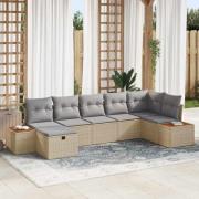 vidaXL Trädgårdsoffset med kudde 7 pcs Beige Poly rattan