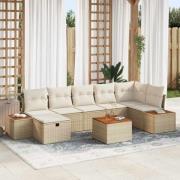 vidaXL Trädgårdsoffset med kudde 8 pcs Beige Poly rattan