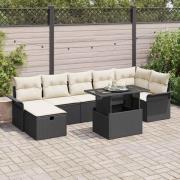 vidaXL Trädgårdsoffset med kudde med lagring 8 pcs Svart Poly rattan