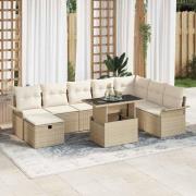 vidaXL Trädgårdsoffset med kudde med lagring 9 pcs Beige Poly rattan