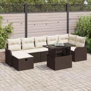 vidaXL Trädgårdsoffset med kudde med lagring 8 pcs Brun Poly rattan