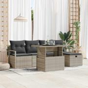 vidaXL Trädgårdsoffset med kudde med lagring 6 pcs Ljusgrå Poly rattan