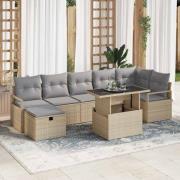 vidaXL Trädgårdsoffset med kudde med lagring 8 pcs Beige Poly rattan