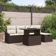 vidaXL Trädgårdsoffset med kudde med lagring 6 pcs Brun Poly rattan