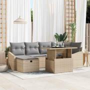 vidaXL Trädgårdsoffset med kudde med lagring 7 pcs Beige Poly rattan