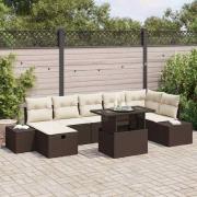 vidaXL Trädgårdsoffset med kudde med lagring 8 pcs Brun Poly rattan