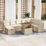 vidaXL Trädgårdsoffset med kudde med lagring 9 pcs Beige konstrotting