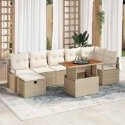 vidaXL Trädgårdsoffset med kudde med lagring 8 pcs Beige Poly rattan