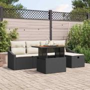 vidaXL Trädgårdsoffset med kudde med lagring 6 pcs Svart Poly rattan