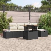 vidaXL Trädgårdsoffset med kudde med lagring 6 pcs Svart Poly rattan