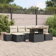 vidaXL Trädgårdsoffset med kudde med lagring 7 pcs Svart Poly rattan