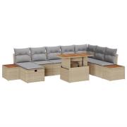 vidaXL Trädgårdsoffset med kudde med lagring 9 pcs Beige Poly rattan