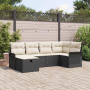 vidaXL Trädgårdsoffset med kudde med lagring 6 pcs Svart Poly rattan