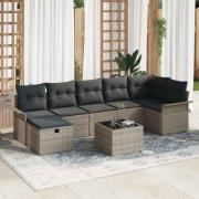 vidaXL Trädgårdsoffset med kudde med lagring 8 pcs Grå Poly rattan