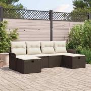 vidaXL Trädgårdsoffset med kudde med lagring 6 pcs Brun Poly rattan