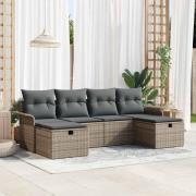 vidaXL Trädgårdsoffset med kudde med lagring 6 pcs Grå Poly rattan