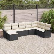 vidaXL Trädgårdsoffset med kudde med lagring 8 pcs Svart Poly rattan