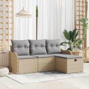 vidaXL Trädgårdsoffset med kudde med lagring 4 pcs Beige Poly rattan