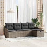 vidaXL Trädgårdsoffset med kudde med lagring 5 pcs Grå Poly rattan