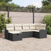 vidaXL Trädgårdsoffset med kudde med lagring 6 pcs Svart Poly rattan