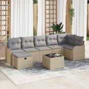 vidaXL Trädgårdsoffset med kudde med lagring 8 pcs Beige Poly rattan
