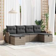 vidaXL Trädgårdsoffset med kudde med lagring 6 pcs Grå Poly rattan