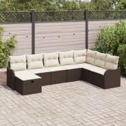 vidaXL Trädgårdsoffset med kudde med lagring 8 pcs Brun Poly rattan