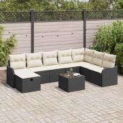 vidaXL Trädgårdsoffset med kudde med lagring 9 pcs Svart Poly rattan