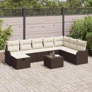 vidaXL Trädgårdsoffset med kudde med lagring 9 pcs Brun Poly rattan