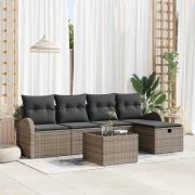 vidaXL Trädgårdsoffset med kudde med lagring 6 pcs Grå Poly rattan