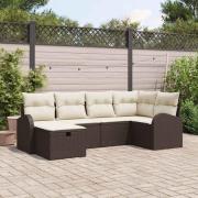 vidaXL Trädgårdsoffset med kudde med lagring 6 pcs Brun Poly rattan