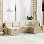 vidaXL Trädgårdsoffset med kudde med lagring 6 pcs Beige Poly rattan